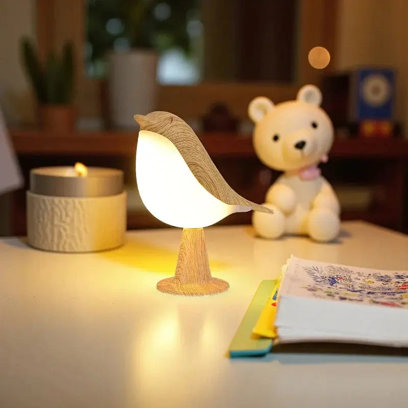 Lampe de Chevet Tactile -  Oiseau Effet Bois Homy Light